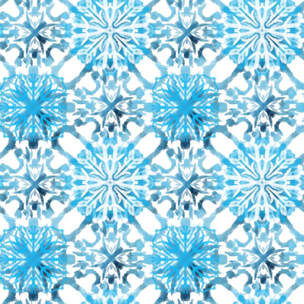 Seamless pattern with stylized textural Snowflakes illustration in blue color vector