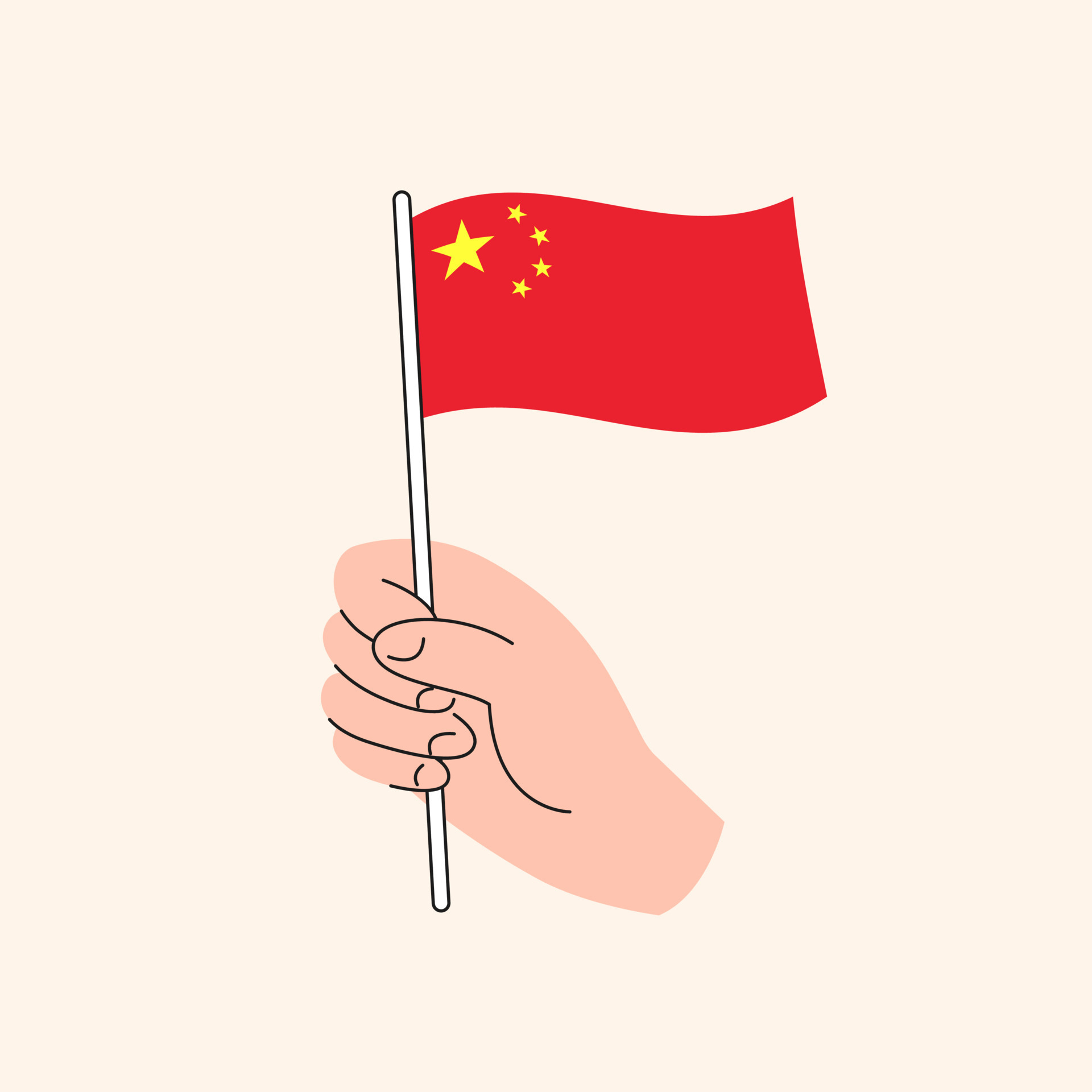 Cartoon Hand Holding Chinese Flag,The Flag of China, Concept