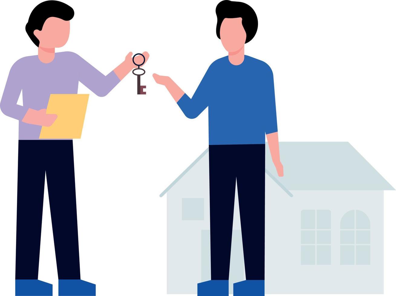The boy gives the house key to a person. vector