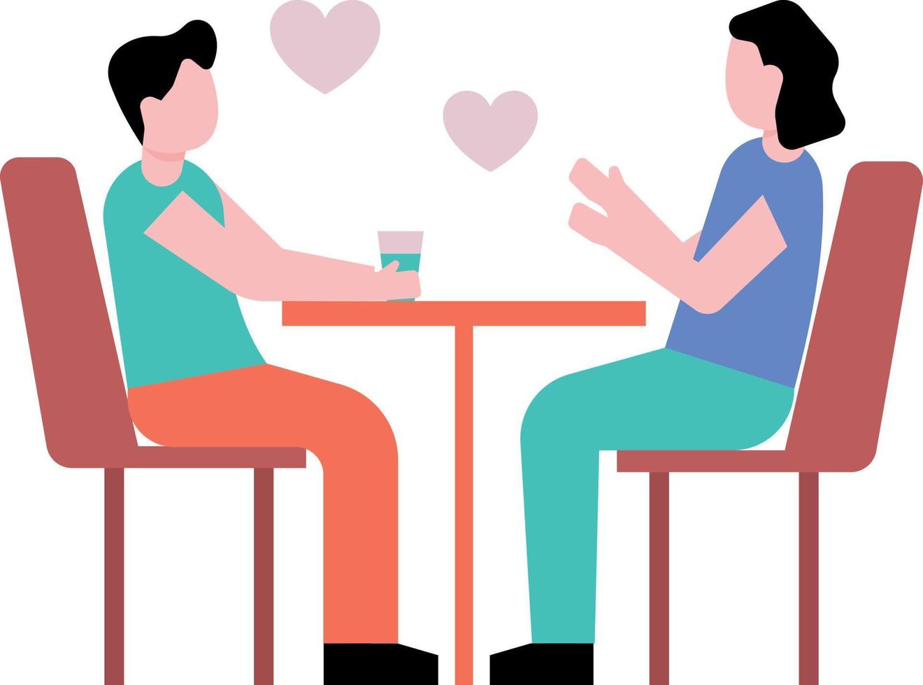 The couple is sitting at the table and talking romantically. vector