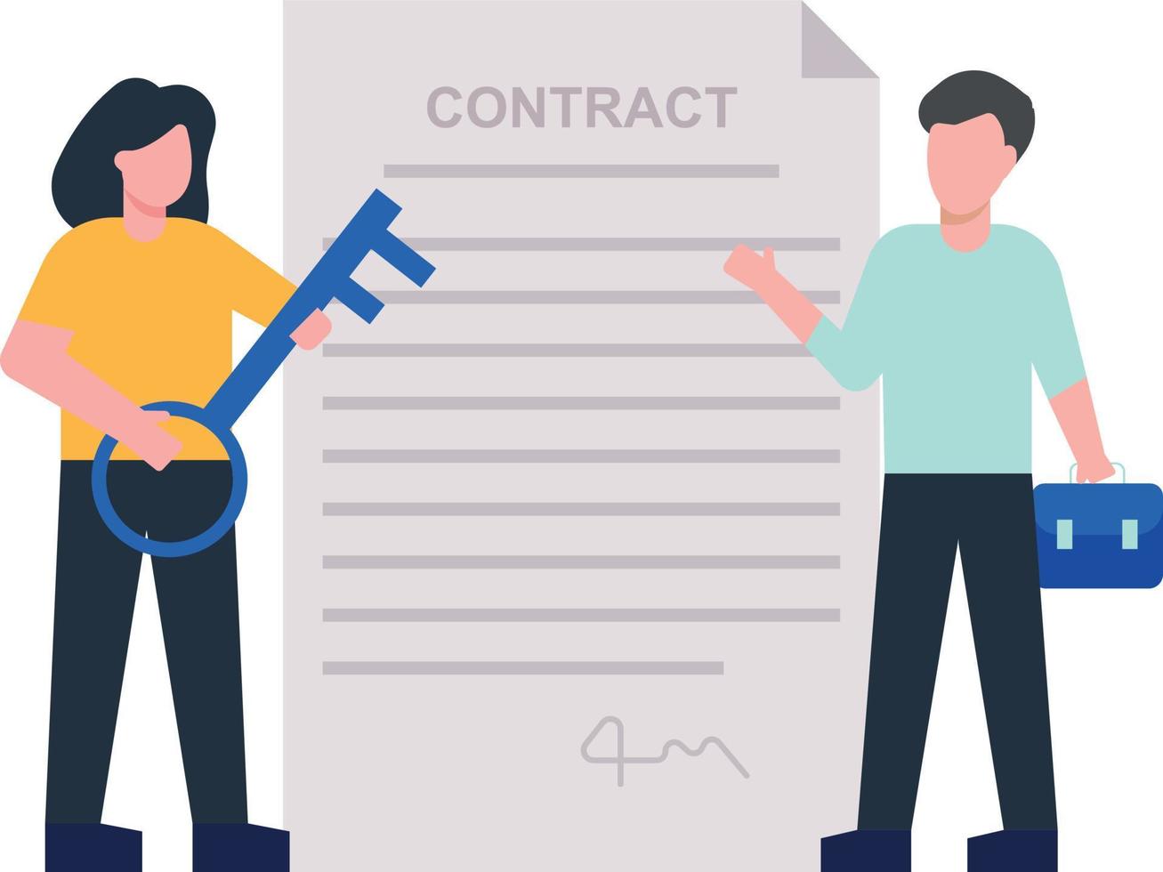 Boy and girl have a contract. vector