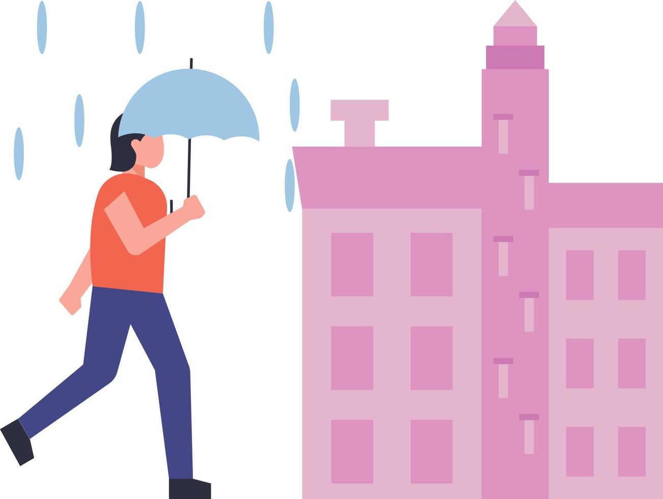 la niña camina bajo la lluvia con un paraguas. vector