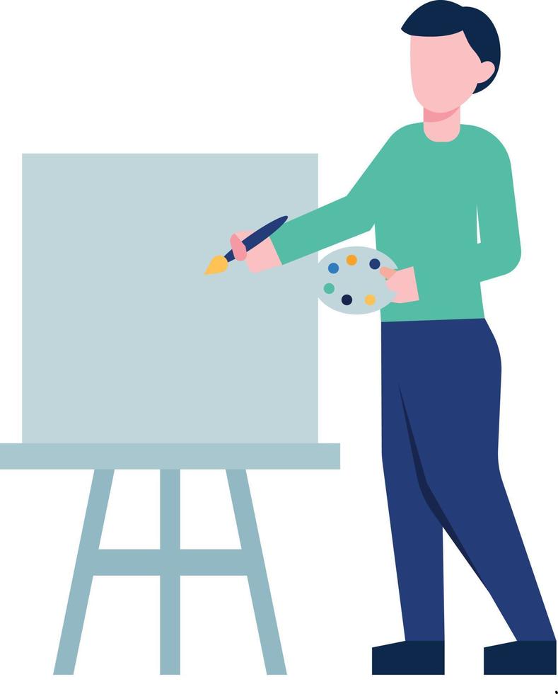 A painter is painting on a board. vector