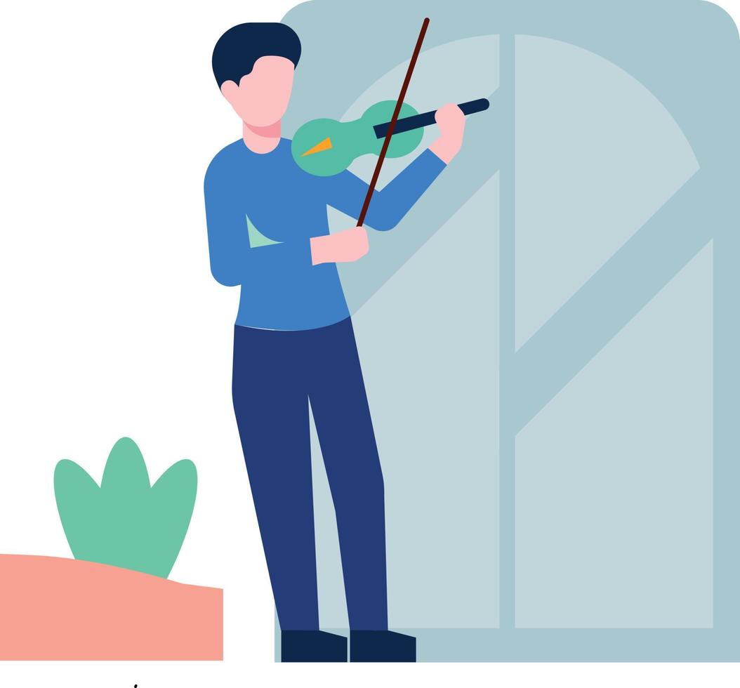 The boy is playing the violin. vector