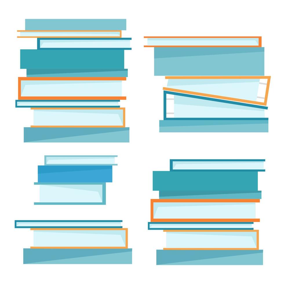 Set of stacks of books in orange and blue color of different heights vector