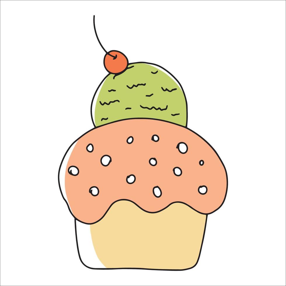 ilustración vectorial de helado al estilo de un garabato.helado dulce dibujado a mano. Aislado en un fondo blanco vector