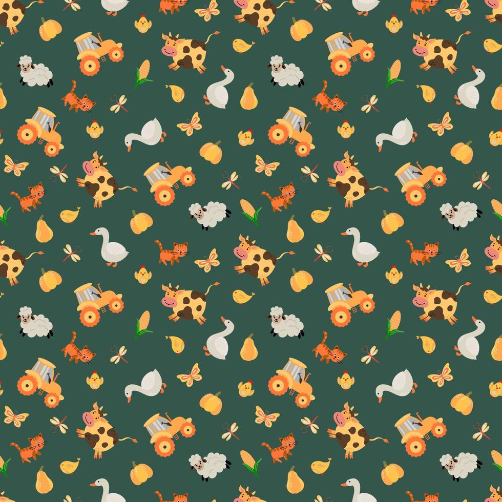 Seamless pattern with farm animals. Design for fabric, textile, wallpaper, packaging. vector