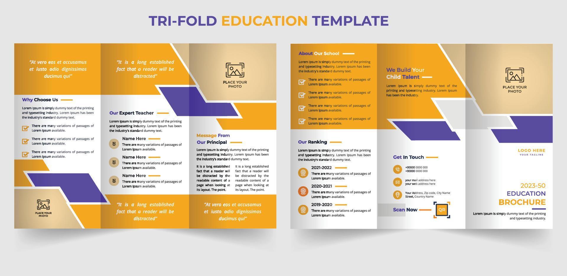 plantilla de diseño de folleto tríptico de educación creativa vector