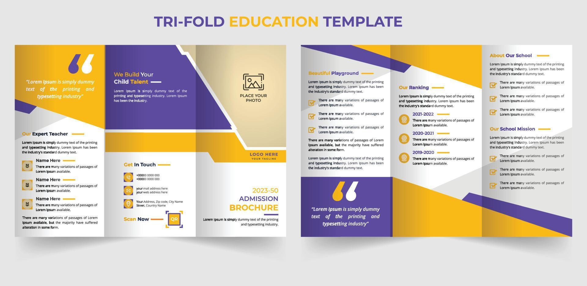 Creative education trifold brochure template in A4 size vector