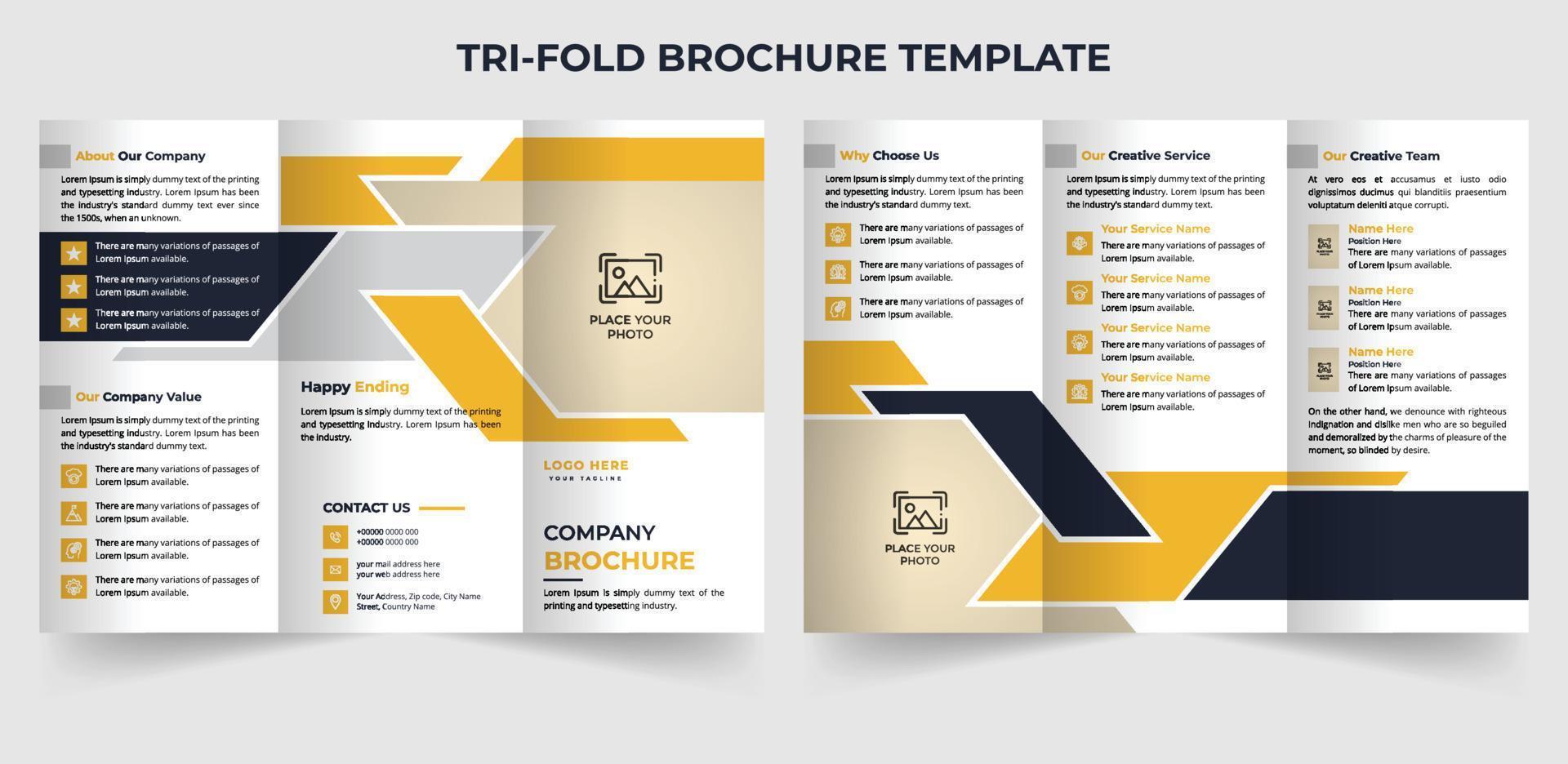 Abstract trifold business brochure template with modern shape vector