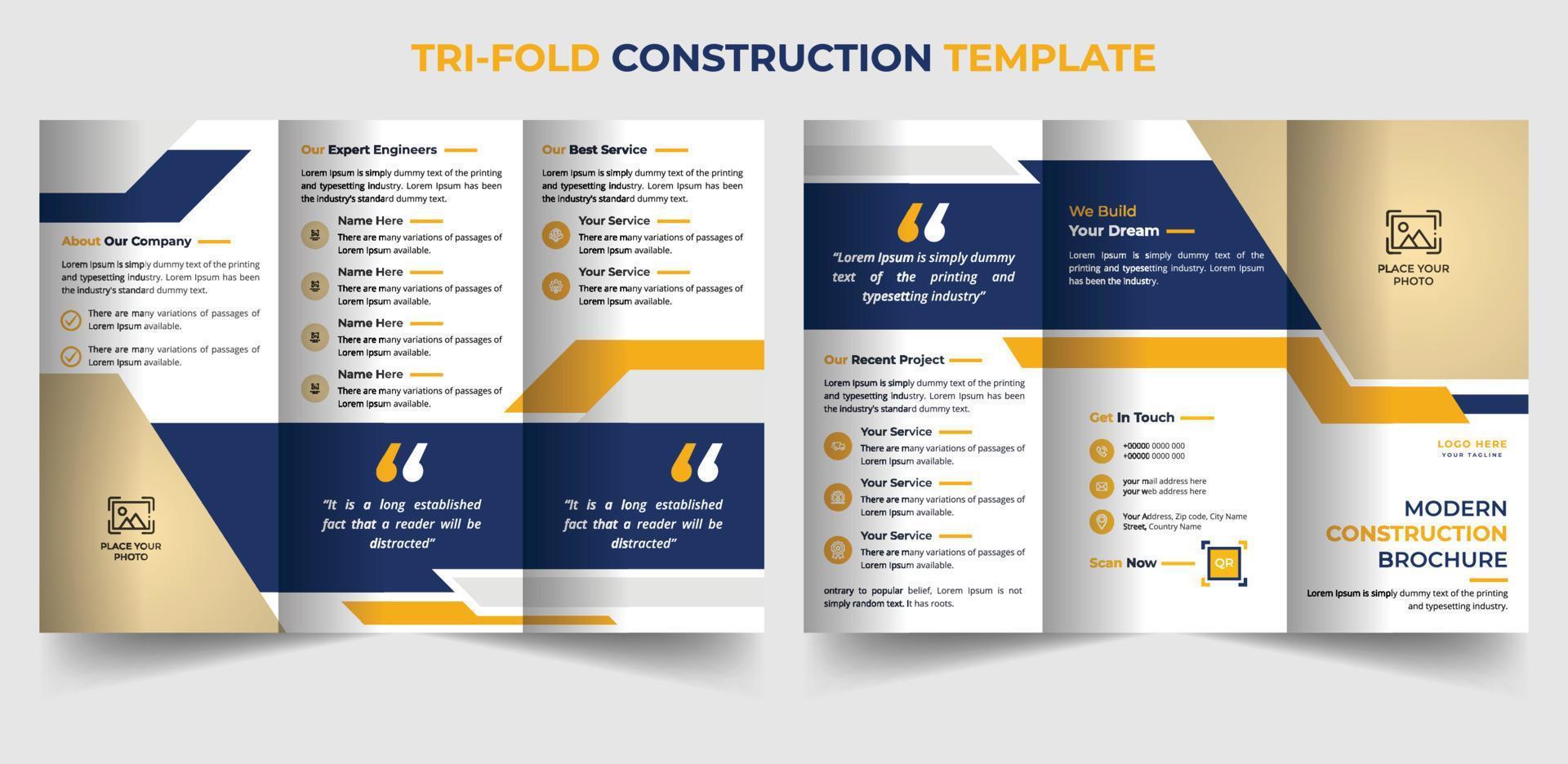Modern trifold business construction brochure design template vector