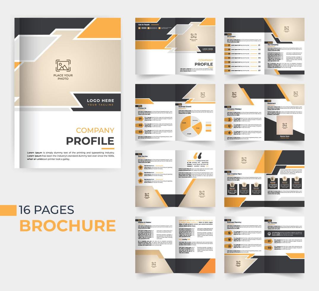 16 Pages company profile multipage brochure template design vector