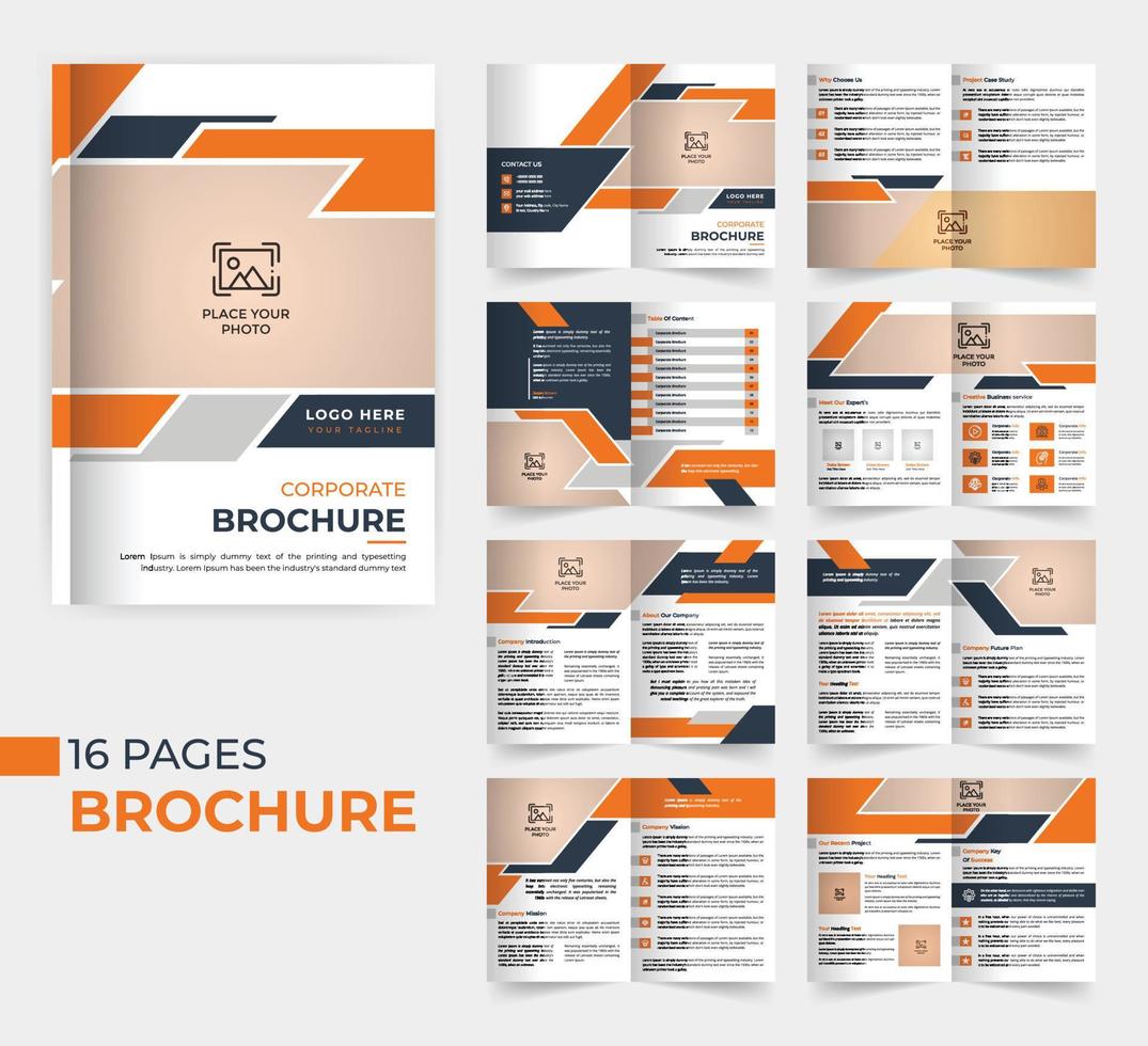 Plantilla de diseño de folleto corporativo multipropósito de 16 páginas con forma moderna vector
