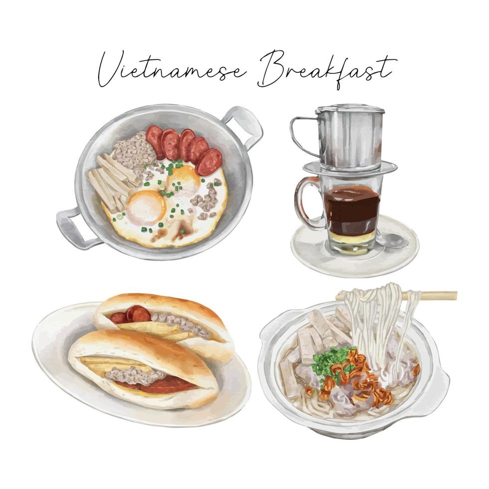 estilo acuarela de desayuno vietnamita vector