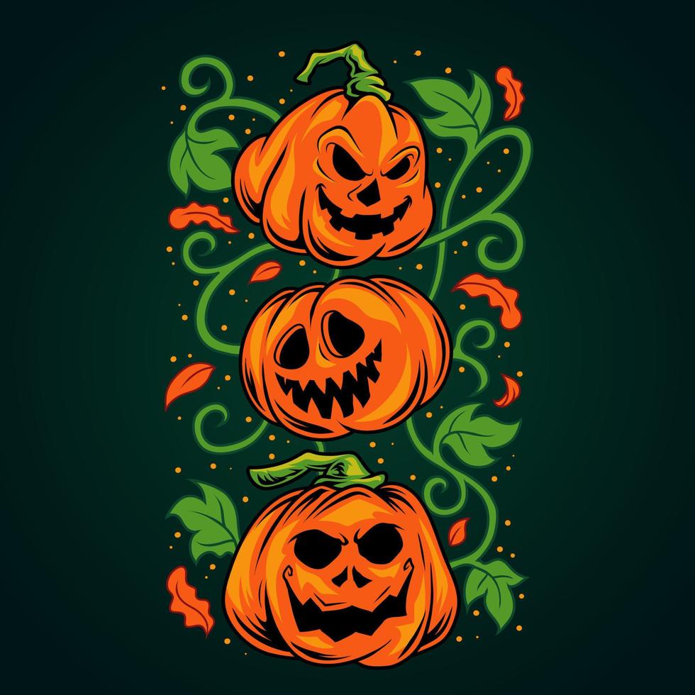 3 pumpkin halloween head vector