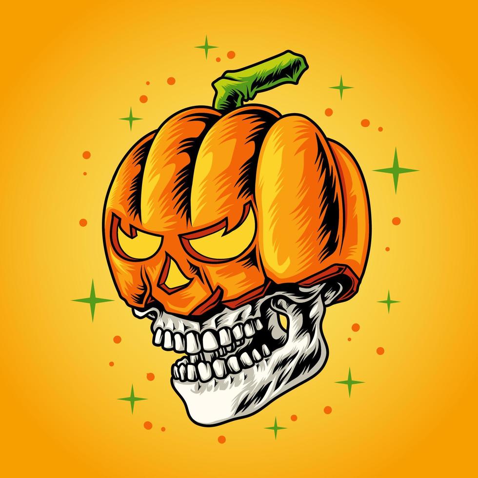 Skull with pumpkin mask vector