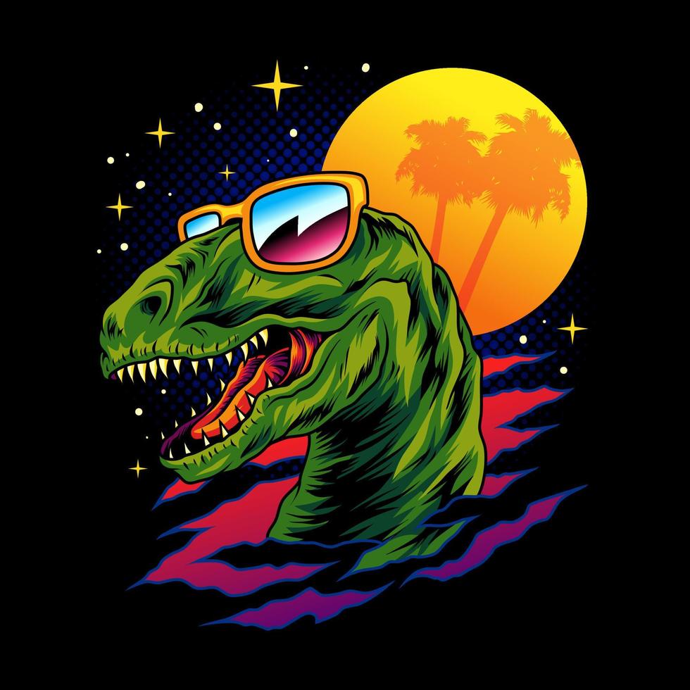 Dinosaur T rex head with retro style vector