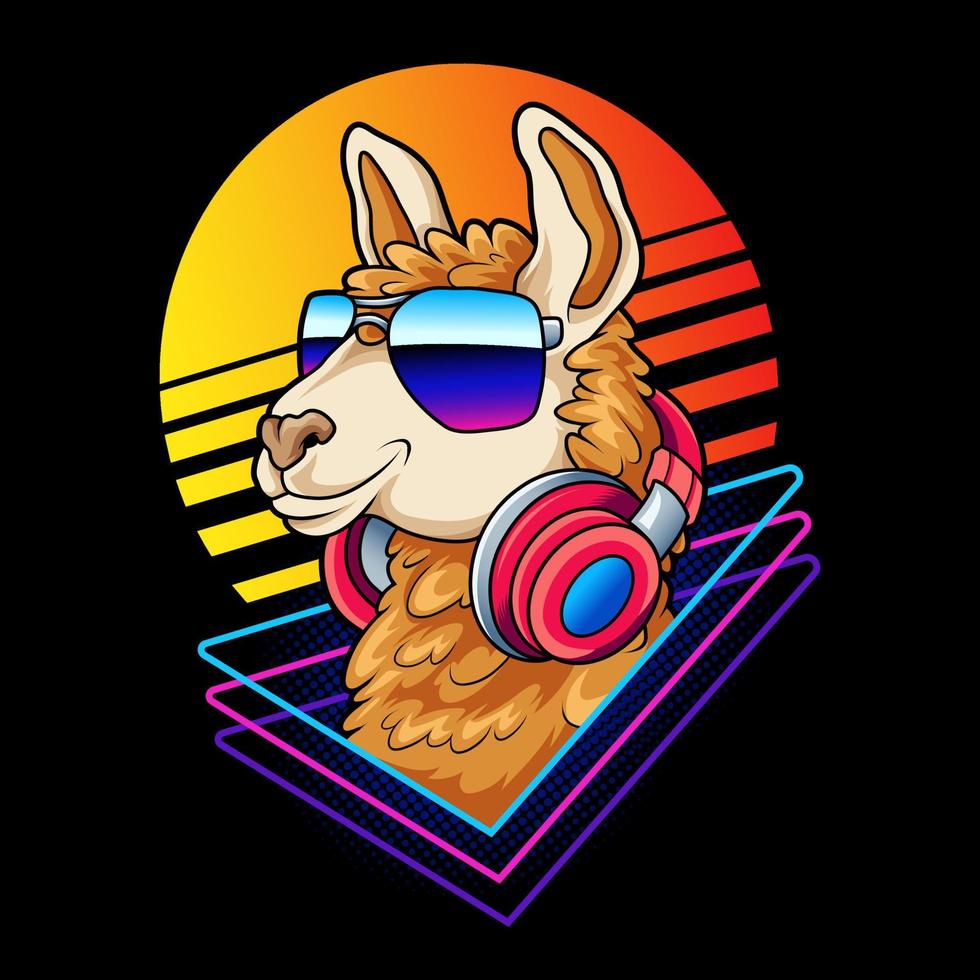 Llama head with retro style ile vector