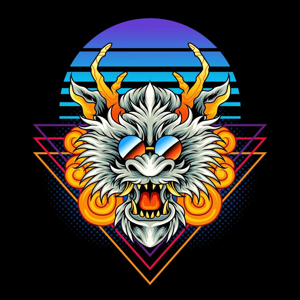 Dragon head with retro style vector