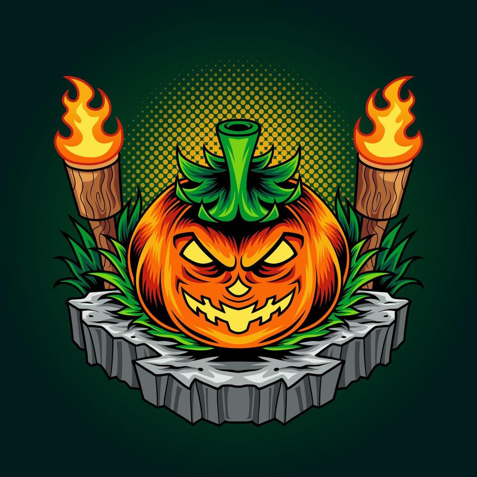 Pumpkin halloween with a torch vector