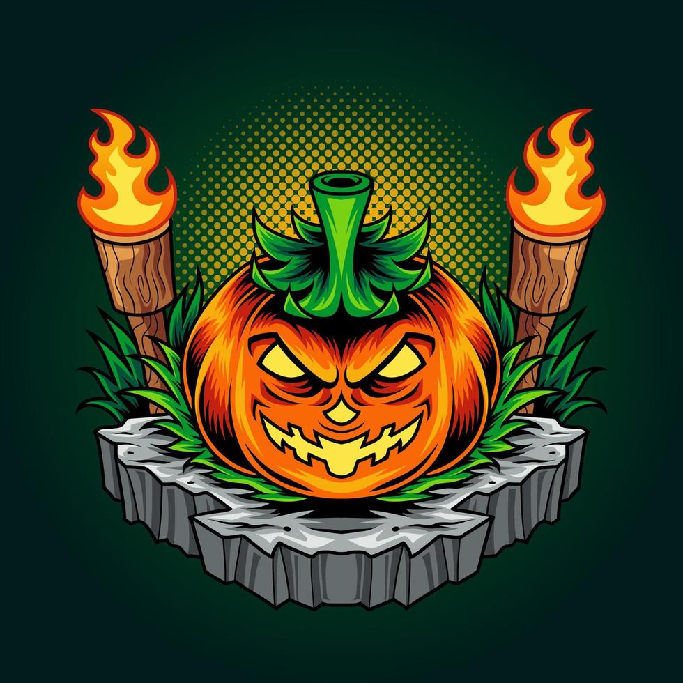 calabaza halloween con una antorcha vector