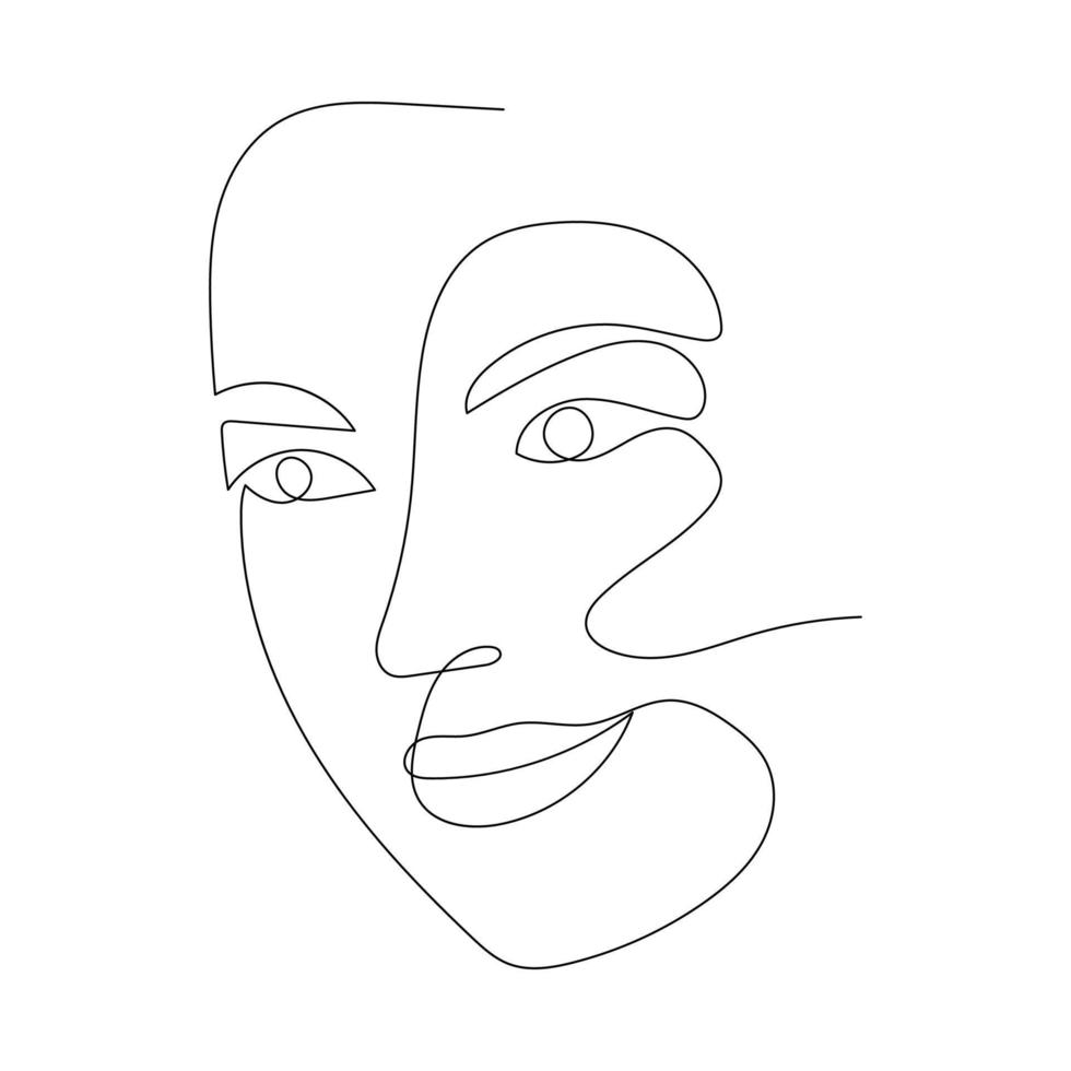 Continuous line drawing of portrait of a beautiful Woman's face. Minimalism art. vector