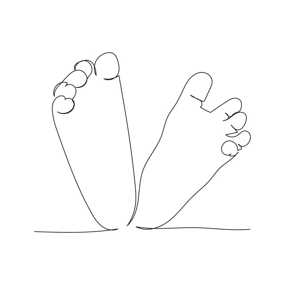 Continuous line drawing of little baby feet. Minimalism art. vector