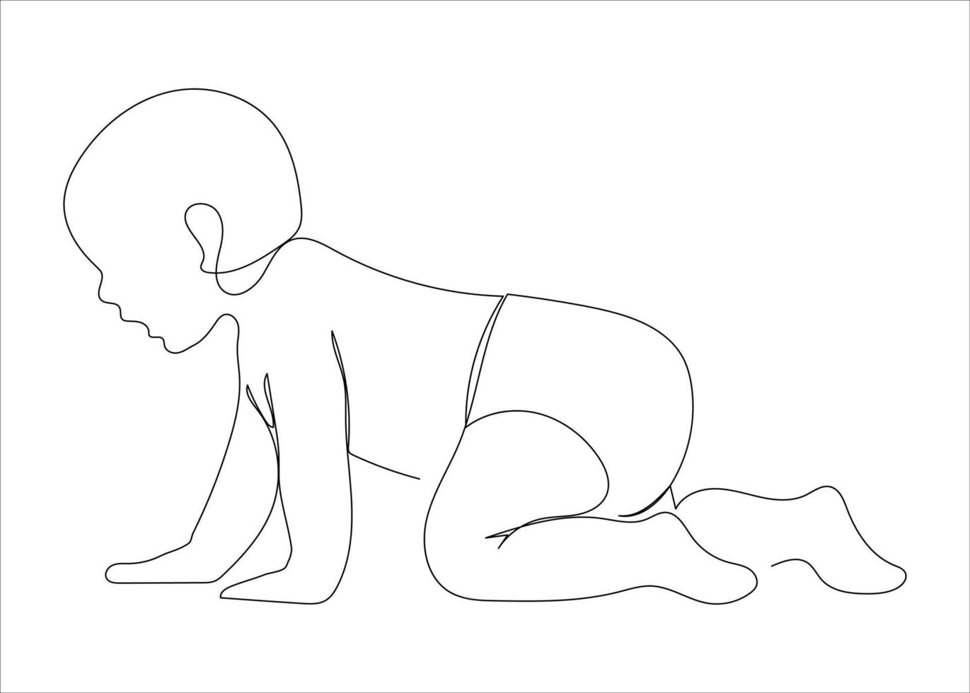 Continuous line drawing of a little baby is lying on the bad. Minimalism art. vector