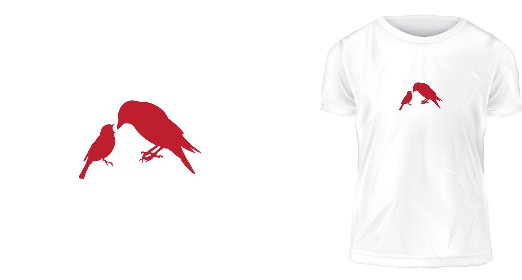 t shirt design concept, Mother bird feeding her baby vector