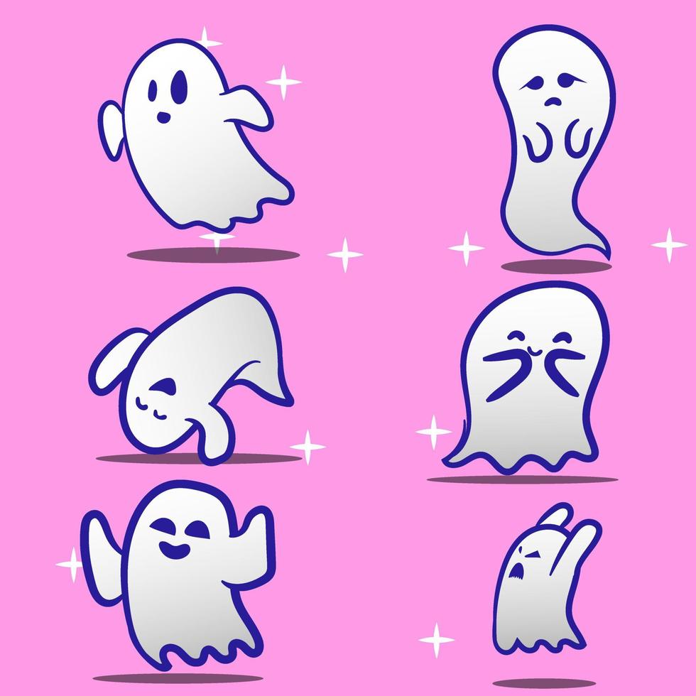 premium vector l set bundle vector chatacter fantasma lindo diseño plano. realeza libre. adecuado para pegatina