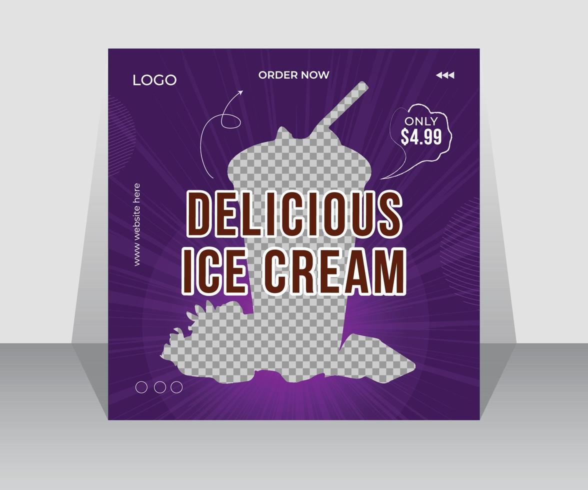 diseño especial de publicación de redes sociales de helados deliciosos de verano o plantilla de banner web vector