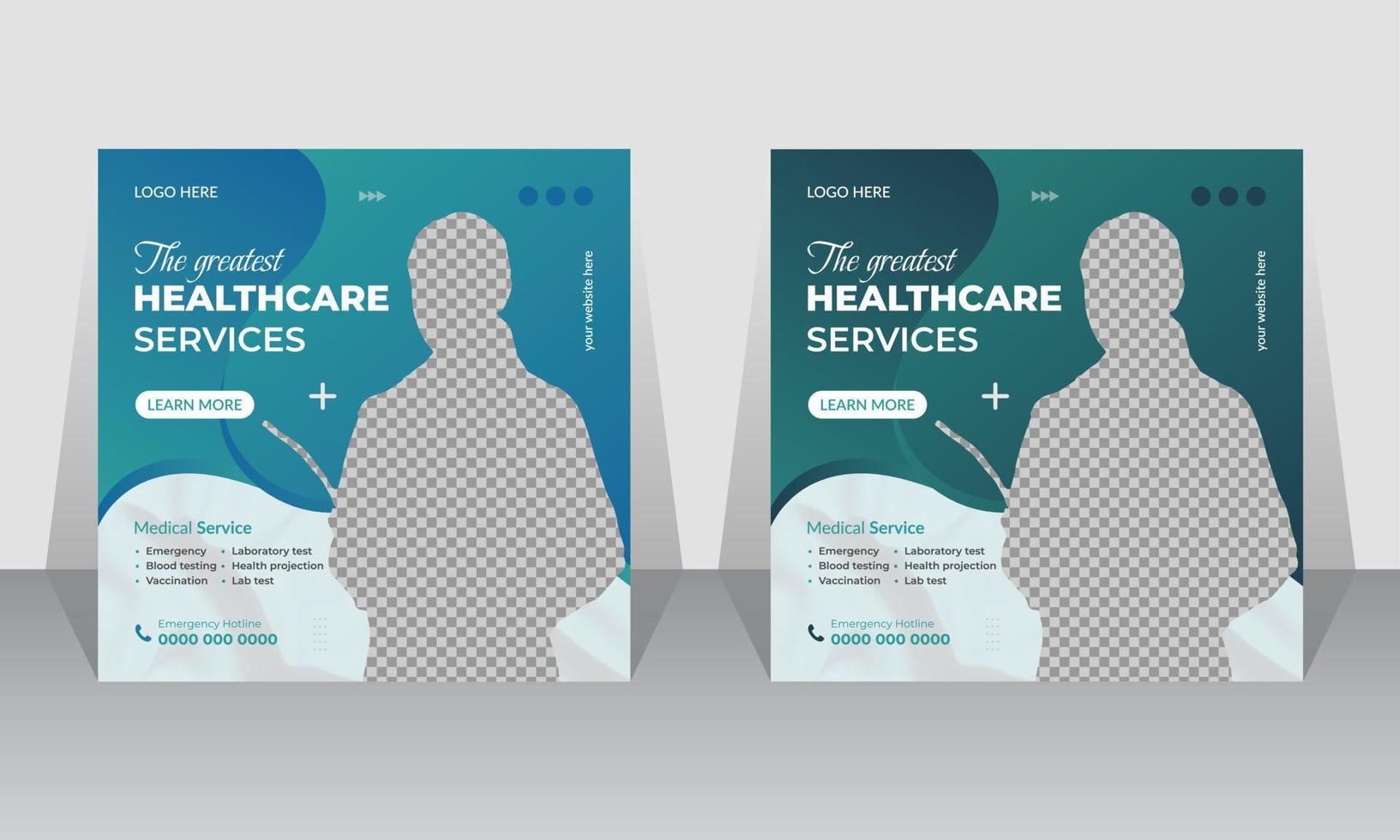 diseño de plantilla de publicación de redes sociales de servicio de atención médica moderna. Folleto de marketing digital de clínica u hospital para web. banner de promoción de negocios de salud creativa para médico vector