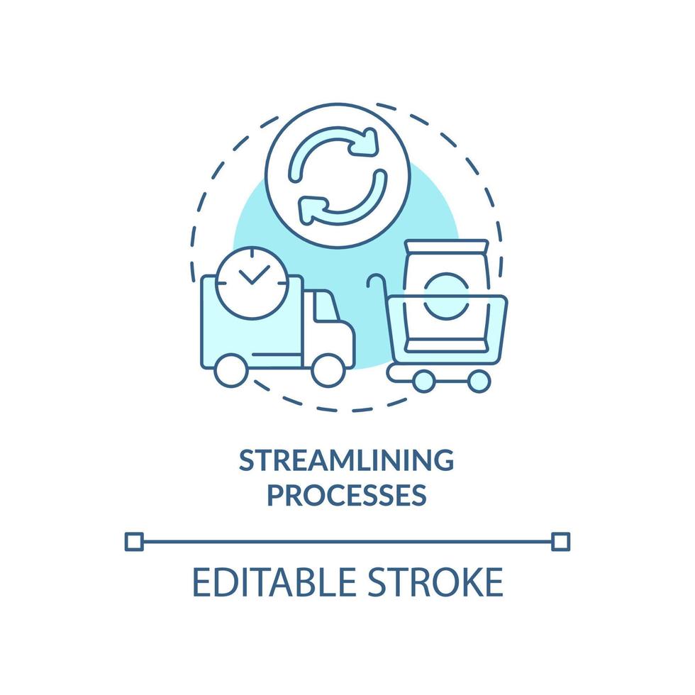 Streamlining processes turquoise concept icon. Lean manufacturing principle abstract idea thin line illustration. Isolated outline drawing. Editable stroke. vector