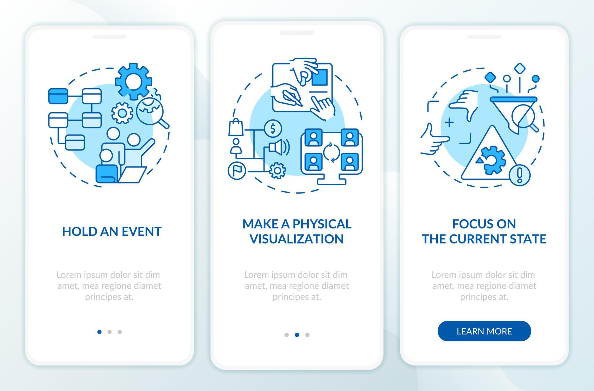 Value stream mapping best practices blue onboarding mobile app screen ...