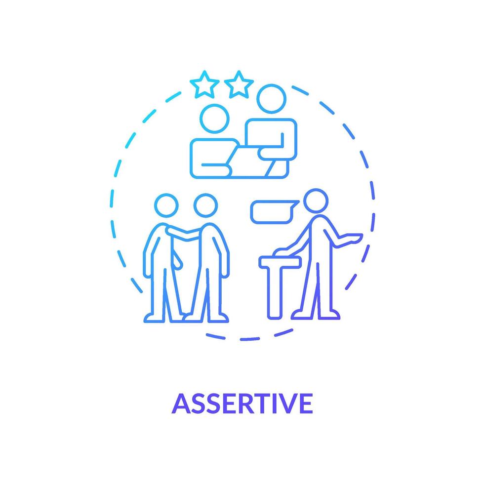 Assertive blue gradient concept icon. Communication style abstract idea thin line illustration. Direct conversation. Show mutual respect. Isolated outline drawing. vector