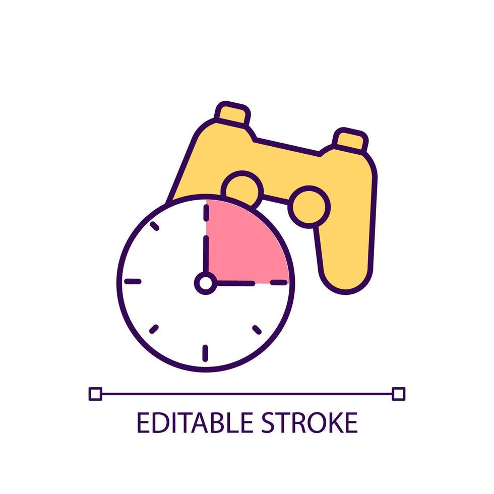 Limit gaming time RGB color icon. Control term of video games playing. Coping with gaming addiction. Isolated vector illustration. Simple filled line drawing. Editable stroke.