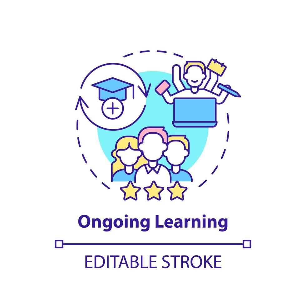 Ongoing learning concept icon. Innovative culture rule abstract idea thin line illustration. Professional development. Isolated outline drawing. Editable stroke. vector