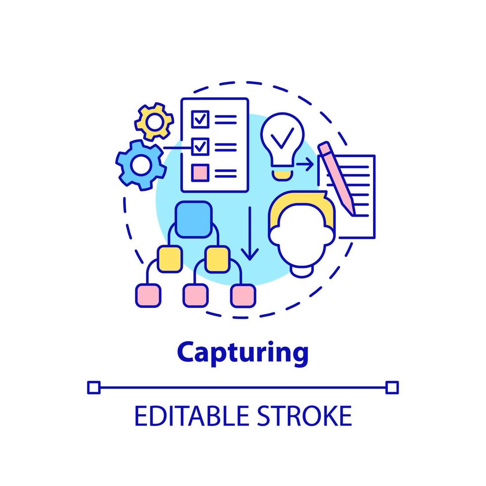 Capturing concept icon. Innovation management process abstract idea thin line illustration. Organizing ideas, thoughts. Isolated outline drawing. Editable stroke. vector
