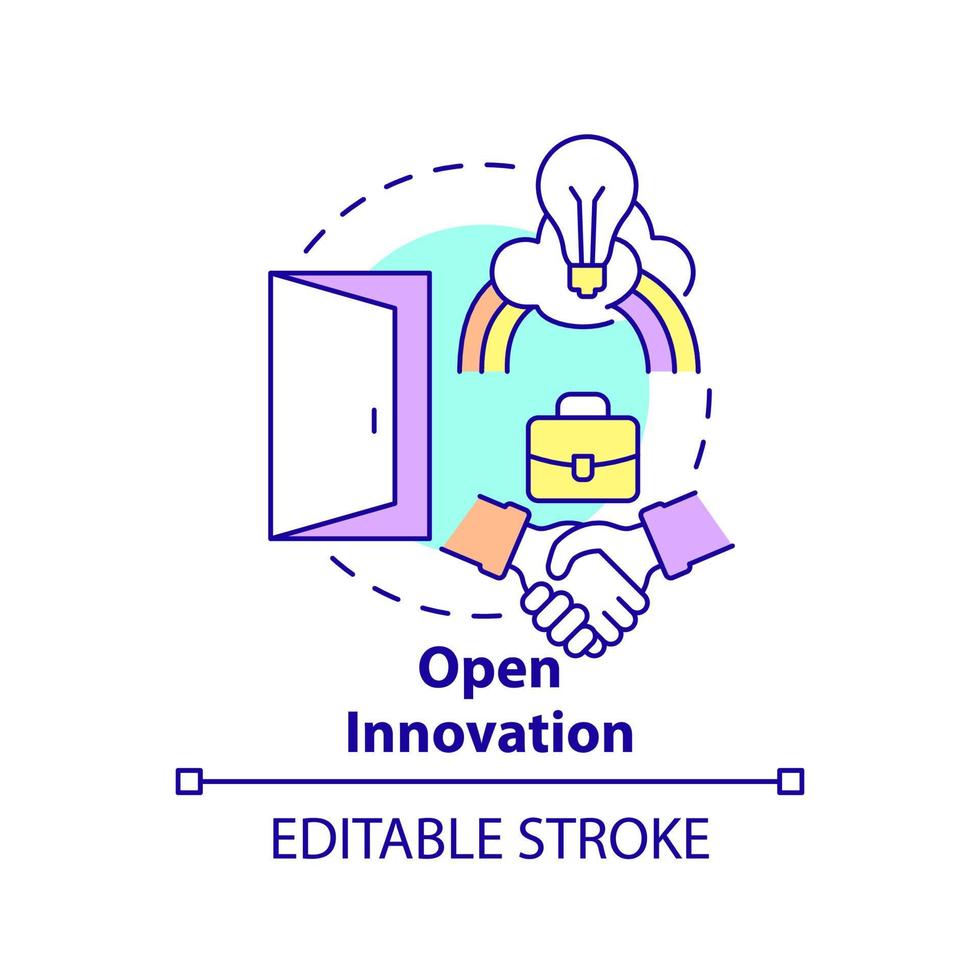 Open innovation concept icon. Type of innovation abstract idea thin line illustration. Collaboration outside company. Isolated outline drawing. Editable stroke. vector