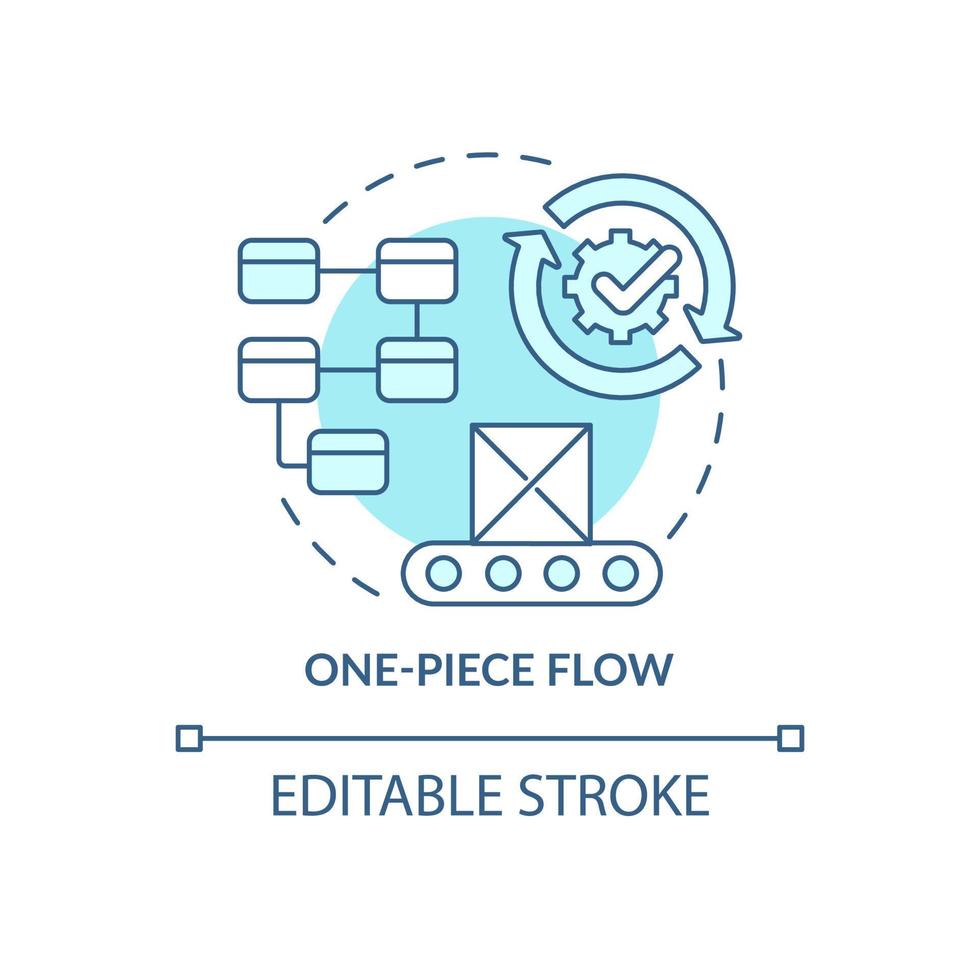 One piece flow turquoise concept icon. Continuous production. Lean manufacturing abstract idea thin line illustration. Isolated outline drawing. Editable stroke. vector