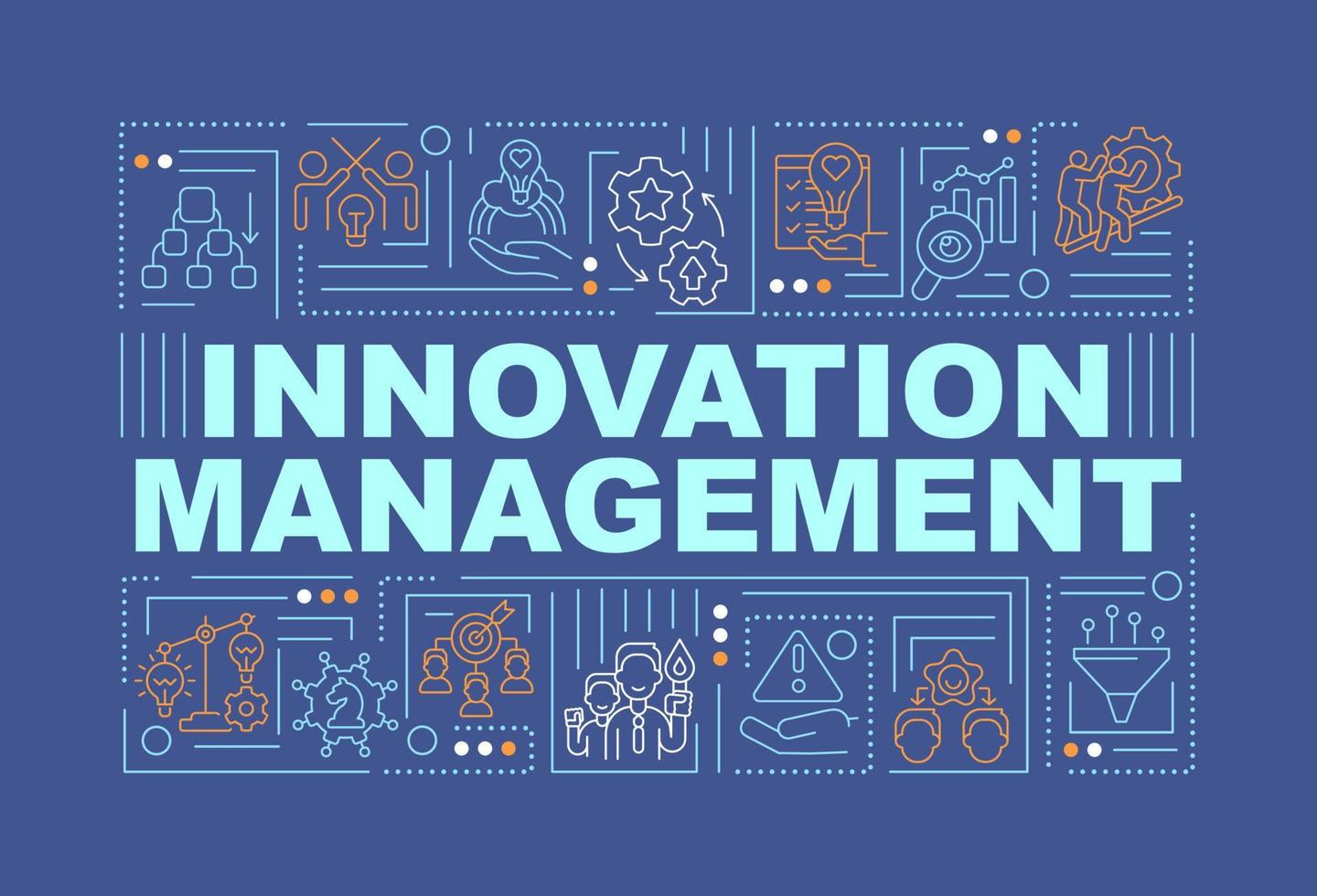 Innovation management system word concepts dark blue banner. Entrepreneurship. Infographics with icons on color background. Isolated typography. Vector illustration with text.