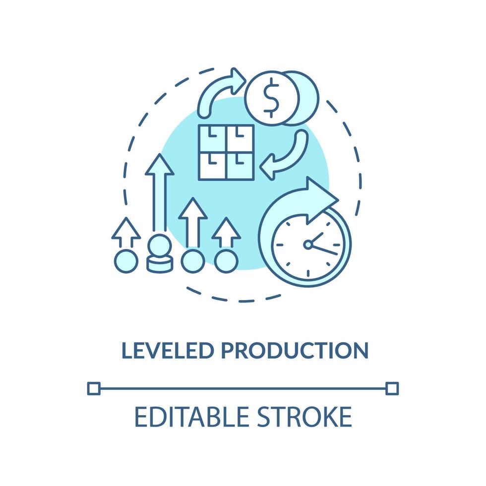 Leveled production turquoise concept icon. Smoothing process. Lean manufacturing abstract idea thin line illustration. Isolated outline drawing. Editable stroke. vector