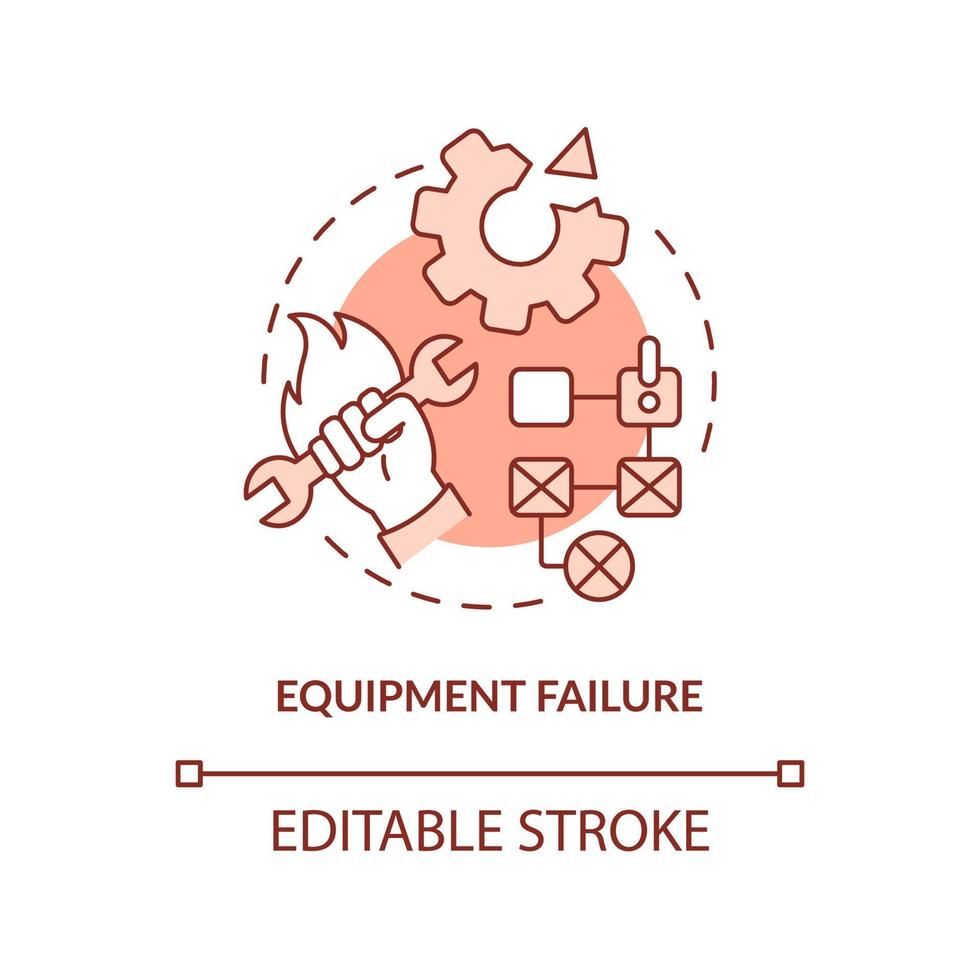 Equipment failure red concept icon. Machine breakage. Lean manufacturing disadvantage abstract idea thin line illustration. Isolated outline drawing. Editable stroke. vector