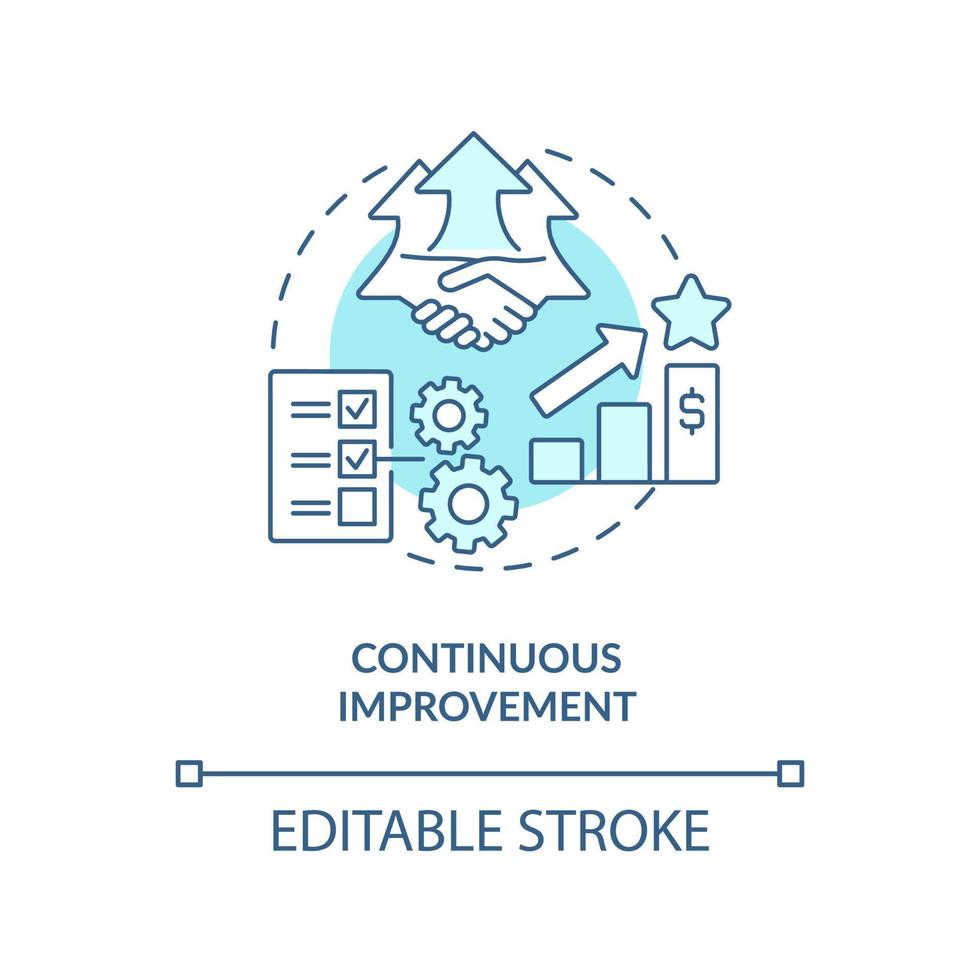 Continuous improvement turquoise concept icon. Lean manufacturing principle abstract idea thin line illustration. Isolated outline drawing. Editable stroke. vector