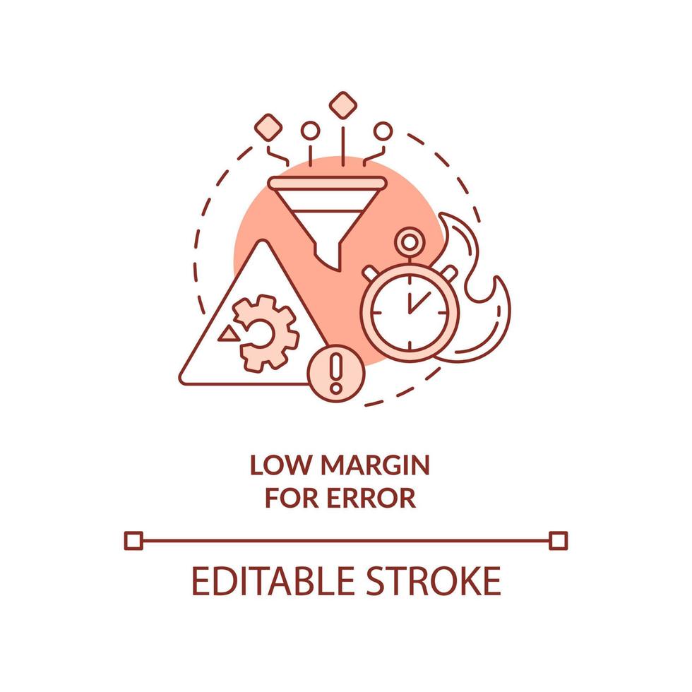 Low margin for error red concept icon. Lean manufacturing disadvantage abstract idea thin line illustration. Isolated outline drawing. Editable stroke. vector