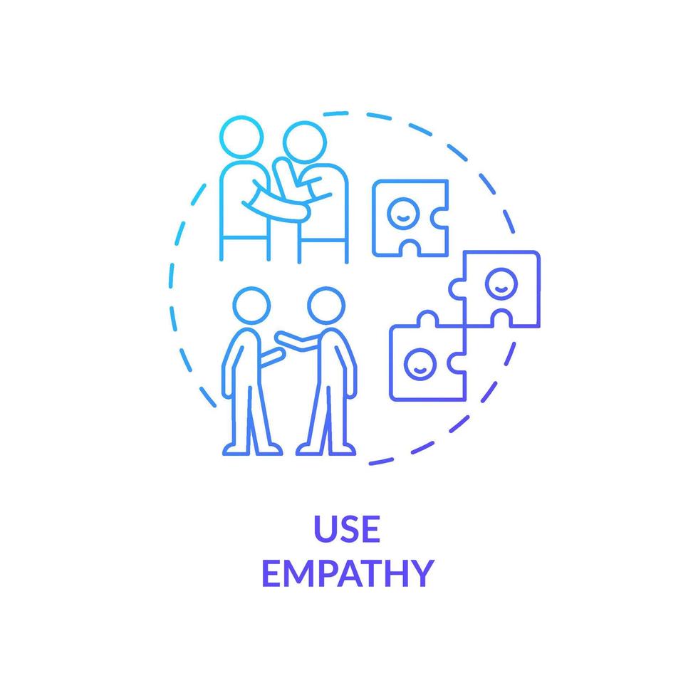 Use empathy blue gradient concept icon. Developing emotional awareness abstract idea thin line illustration. Empathetic listener. Share feelings. Isolated outline drawing. vector