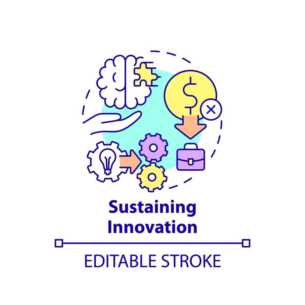 Sustaining innovation concept icon. Form of innovation in entrepreneurship abstract idea thin line illustration. Isolated outline drawing. Editable stroke. vector