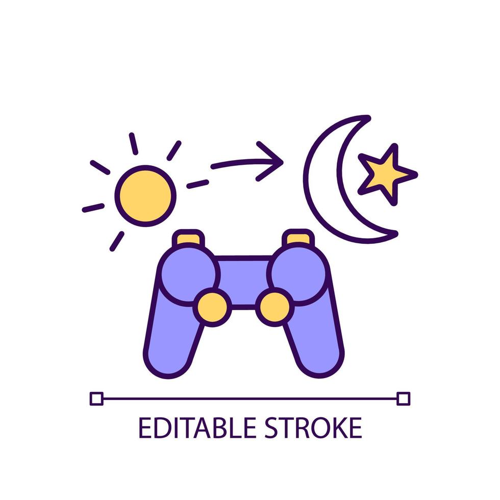 Gaming all day long RGB color icon. Problem of video game