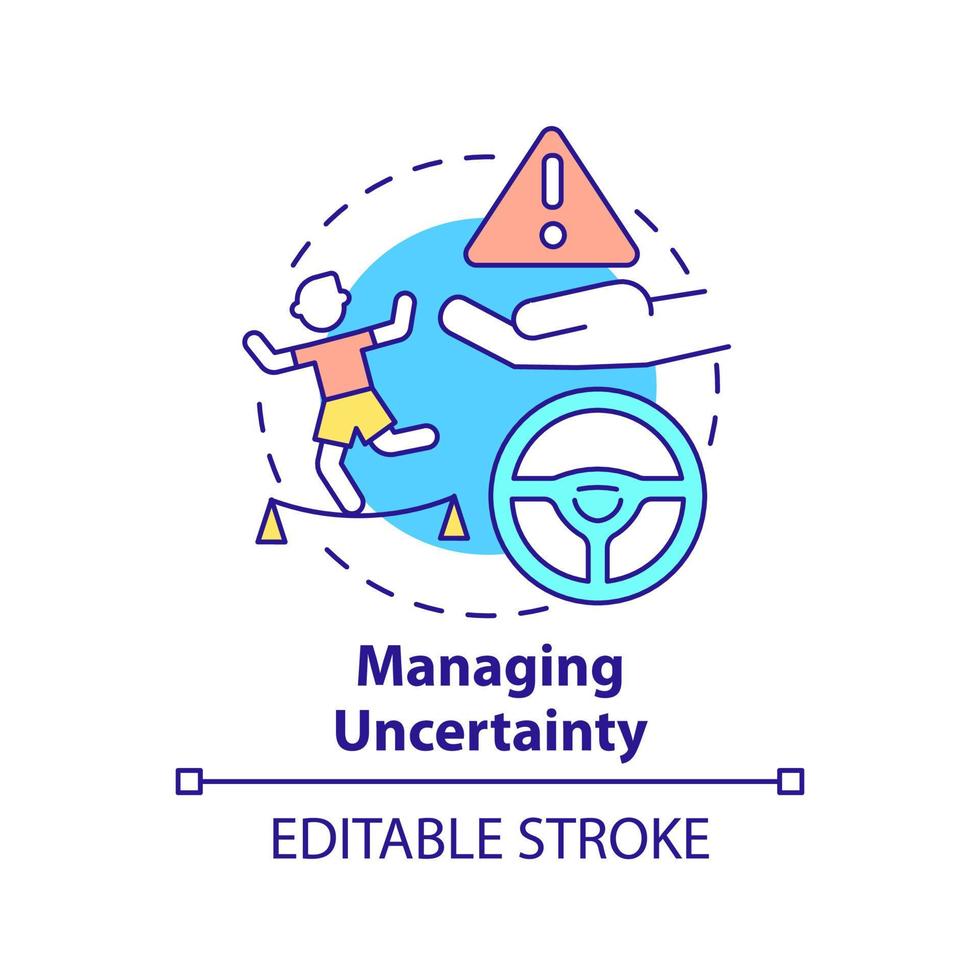 Managing uncertainty concept icon. Innovation management principle abstract idea thin line illustration. Flexibility. Isolated outline drawing. Editable stroke. vector