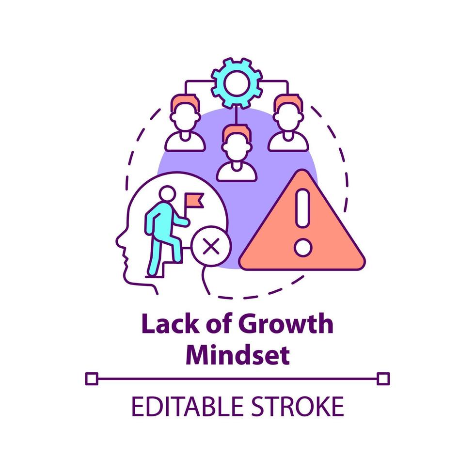 Lack of growth mindset concept icon. Challenge in innovation management abstract idea thin line illustration. Isolated outline drawing. Editable stroke. vector